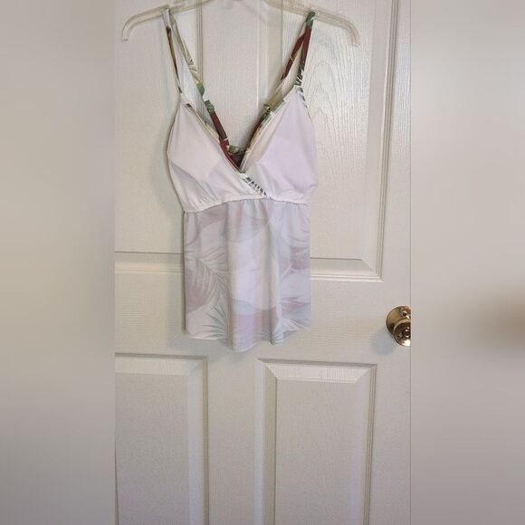 Shade & Shore L Cross Back Green Brown Leaf Print One Piece Women's Swim Top - Picture 12 of 13